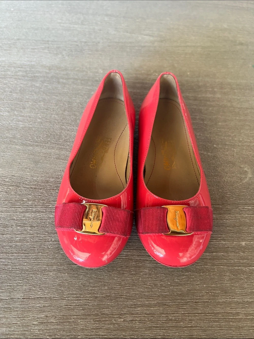 Salvatore Ferragamo Red Patent Vara Bow Flats